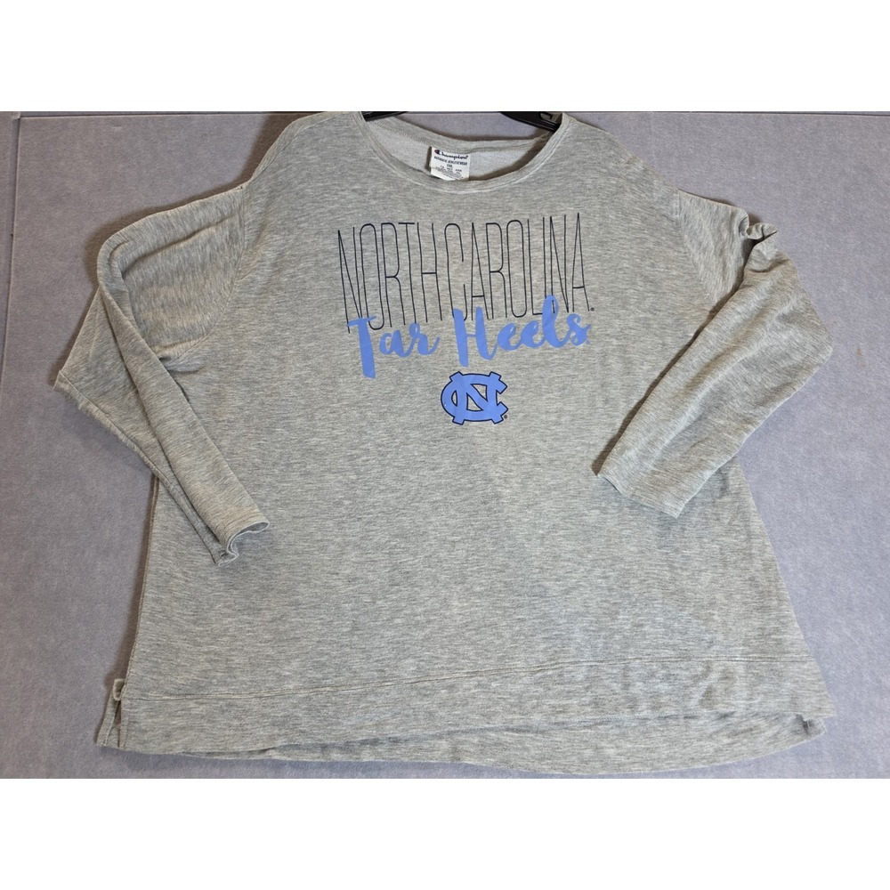 NORTH CAROLINA TAR HEELS Women's 2xl Champion Long Sleeve Pullover Top Gray Blue